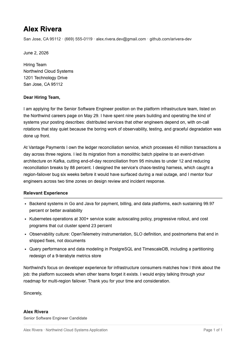 Tech minimalist cover letter